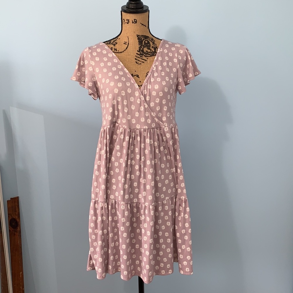 XL Jessica Simpson Lavender Floral Short Sleeve Dress